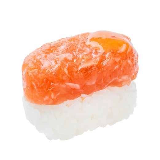 Sushi with salmon tartar and sweet chili mango sauce