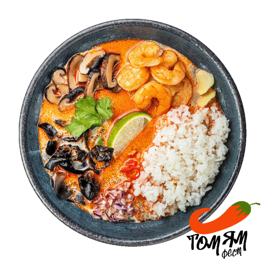Soup Tom Yam smoky with smoked shrimp and stewed rice