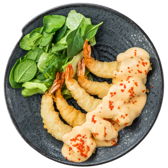 Big tiger tempura shrimps with cheese&cream sauce