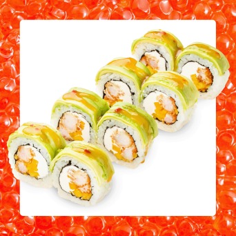 Рол з креветкою та авокадо під соусом світ чилі