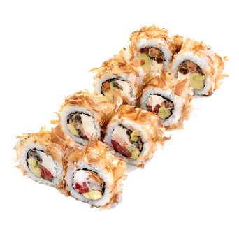 Roll Philadelphia with mussels, crab mix and shaved tuna