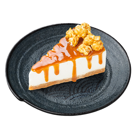 Cheesecake creamy with salt caramel and popcorn