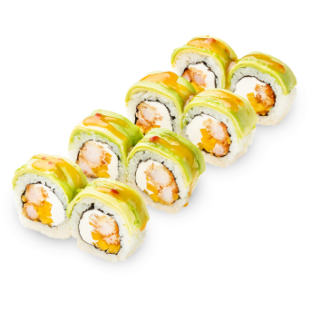 Roll with shrimp and avocado with sweet chili sauce
