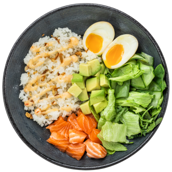 Bowl with salmon and rice