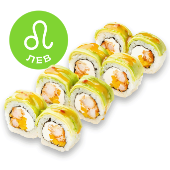 Roll with shrimp and avocado with sweet chili sauce
