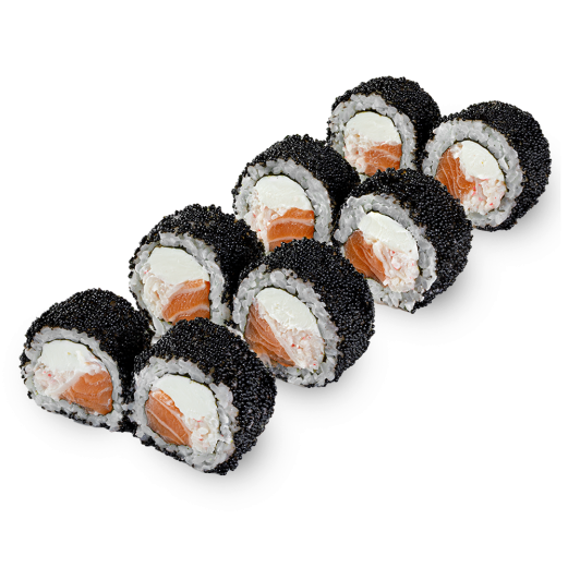 Black roll in tobiko with salmon and crab mix