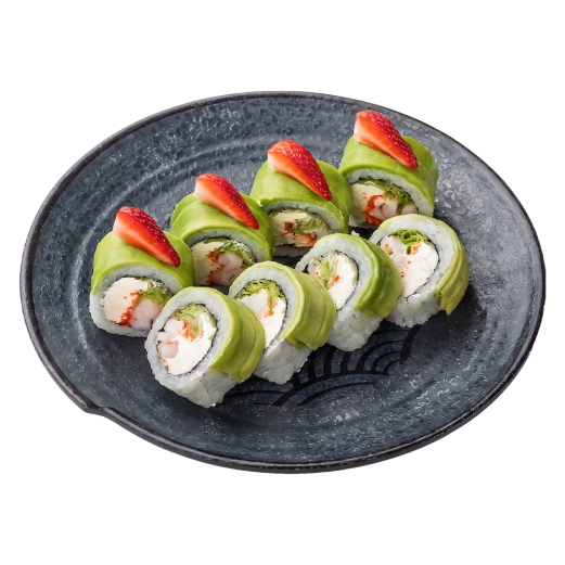 Рол з креветкою, авокадо та полуницею