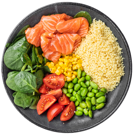 Bowl with couscous and salmon