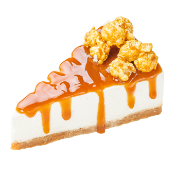 Cheesecake creamy with salt caramel and popcorn