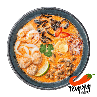 Tom Yum Soup with fish balls and seafood