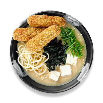 Miso soup with fishsticks & cream cheese