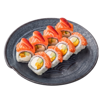 Філадельфія Де Люкс зі свіжим лососем, манго та полуницею