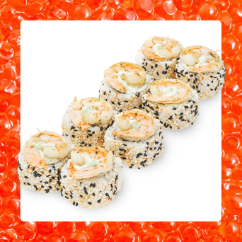 Рол Філадельфія в кунжуті зі смаженою креветкою та соусом васабі