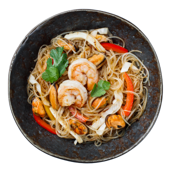 Funchoza with sea foods