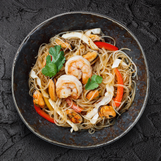 Funchoza with sea foods