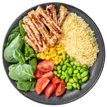 Bowl with couscous and chicken katsu