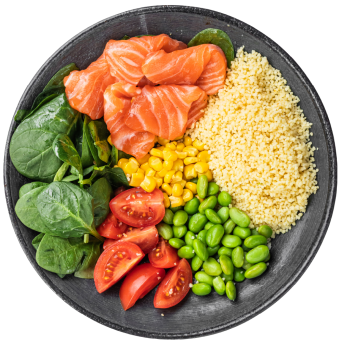 Bowl with couscous and salmon