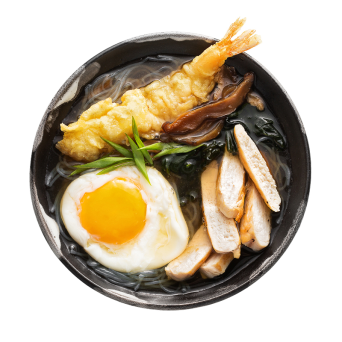 Udon soup with chicken and shrimp