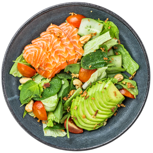 Salad with marinated salmon