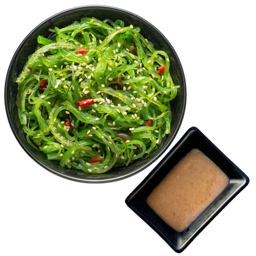 Salad with hiyashi seaweed with sesame and nut sauce