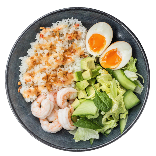 Bowl with shrimp and rice